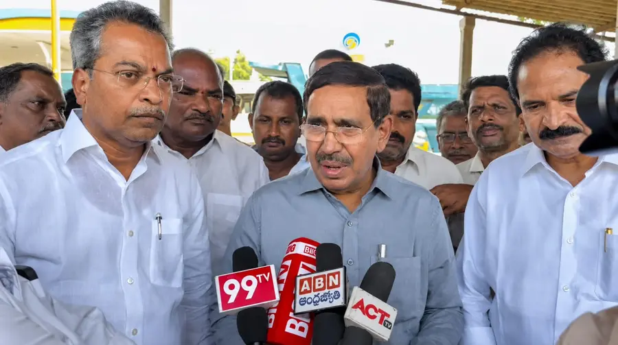 Municipal Minister Narayana speaking to the media