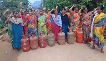 Innovative protest by 10 tribal villagers over gas cylinder supply.