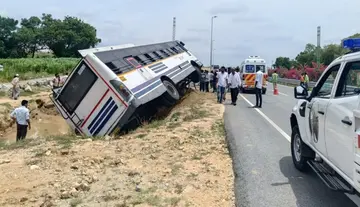 RTC bus overturns – 20 injured