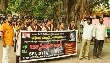 Educational institutions shut down in Chirala over NEET paper leak.