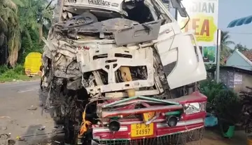 Horrific road accident at Vegavaram... Lorry driver dies.