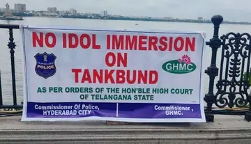 Police blocked the immersion of Plaster of Paris (PoP) idols at Tank Bund.