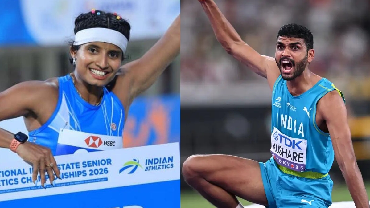 Ancy Sojan and Sarvesh Kushare at the Athletics Championships