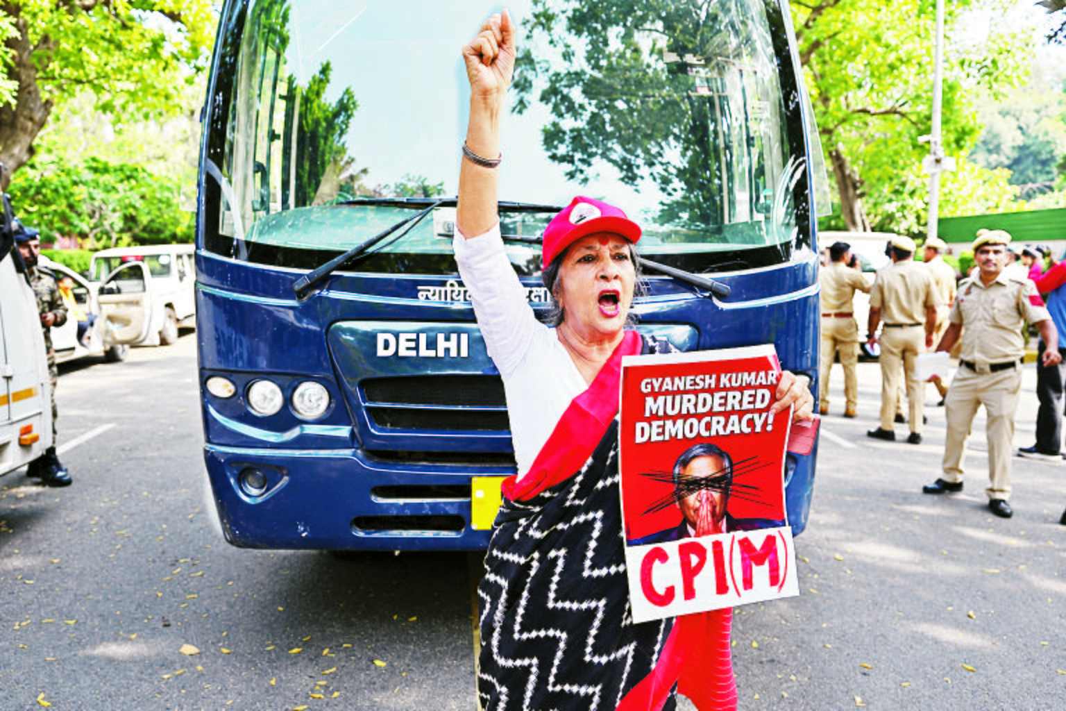 Indian Woman Protesting Before Delhi Bus.jpg