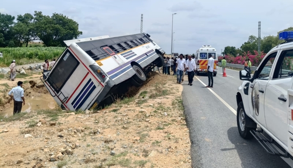 RTC bus overturns – 20 injured