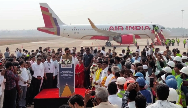 First flight lands at Bhogapuram Airport.