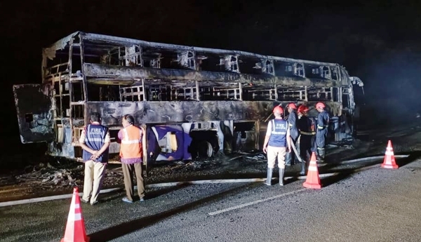 Private bus gutted by fire – major tragedy averted