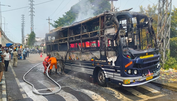 KVR Travels bus gutted by fire