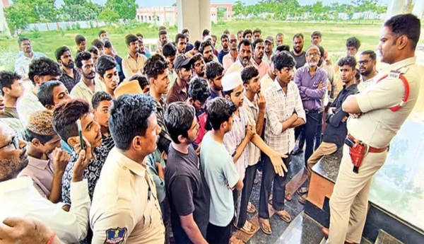 College students stage a road blockade.