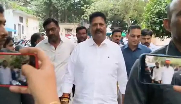 Former Minister Karumuri Nageswara Rao at Nampally Court.