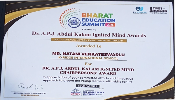 Prestigious Award for K-Ridge International Chairman and Principal