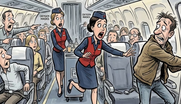Passenger creates a scene on flight – attempts to open emergency door.