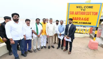 Foundation stone laid for the installation of 117 new flood gates at the Sir Arthur Cotton Barrage.