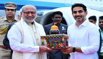 Vice President visits AP; Minister Lokesh extends welcome.