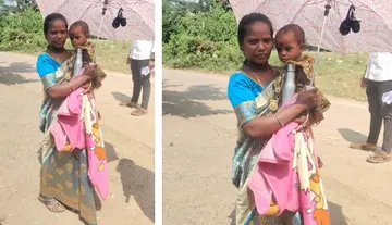 Tribal woman files nomination while carrying her infant