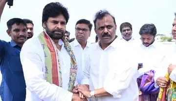 Grand welcome for Deputy CM Pawan Kalyan at Renigunta Airport.