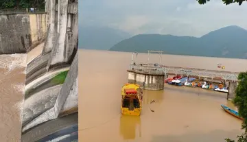 Heavy inflow of floodwater into Tatipudi Reservoir