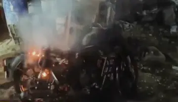 Miscreants set fire to a bike.