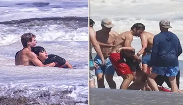 Battling giant waves – Lifeguard saves a boy..!