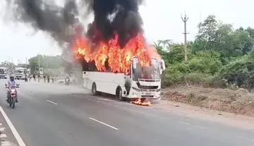 Private bus gutted by fire