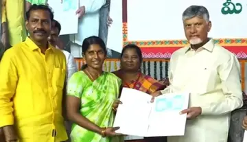 CM Chandrababu handed over property rights documents to beneficiaries in Visakhapatnam.